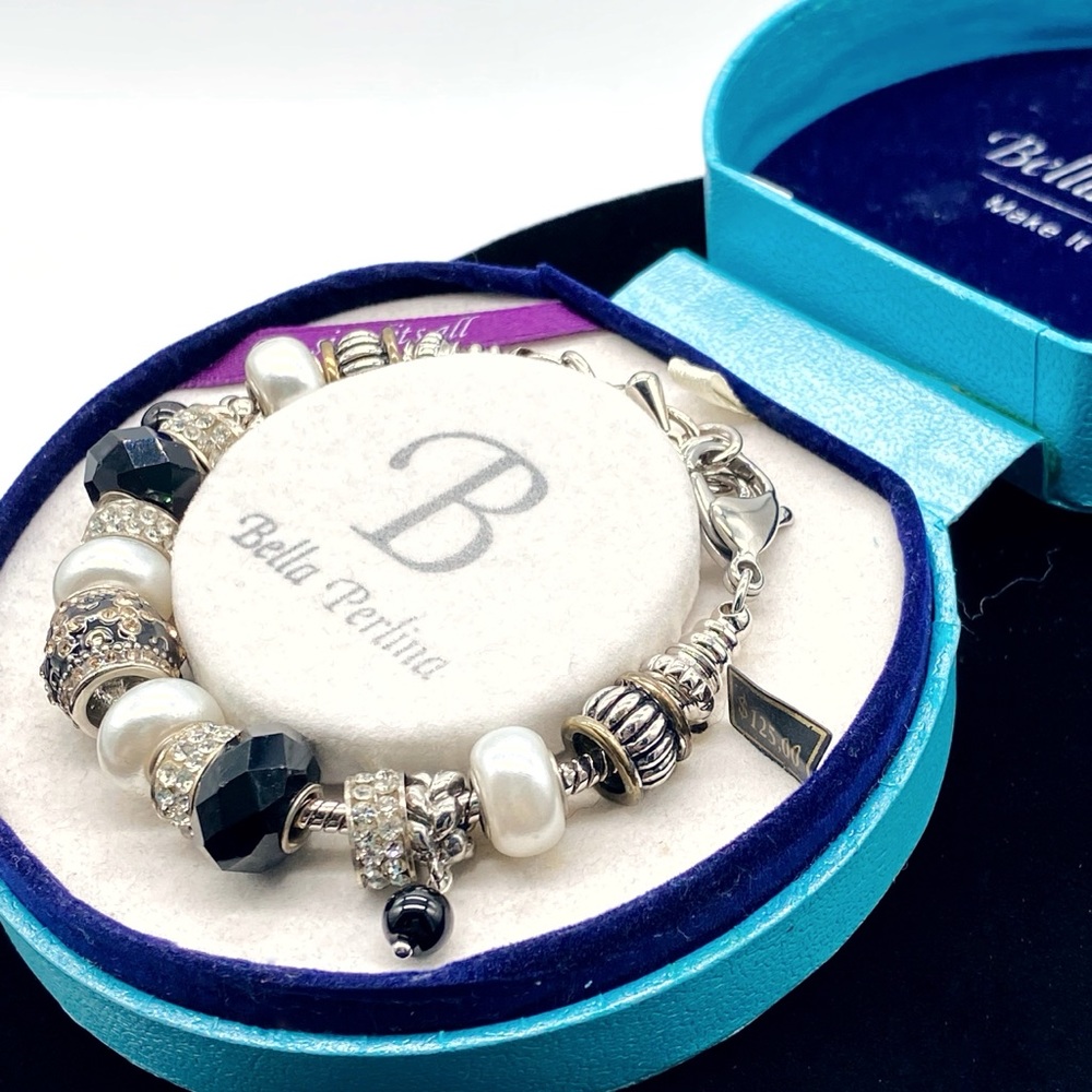 Bella Perlina Charm Bracelet Black, Crystal, Pearl & Silver Bead Customizable - Picture 6 of 14